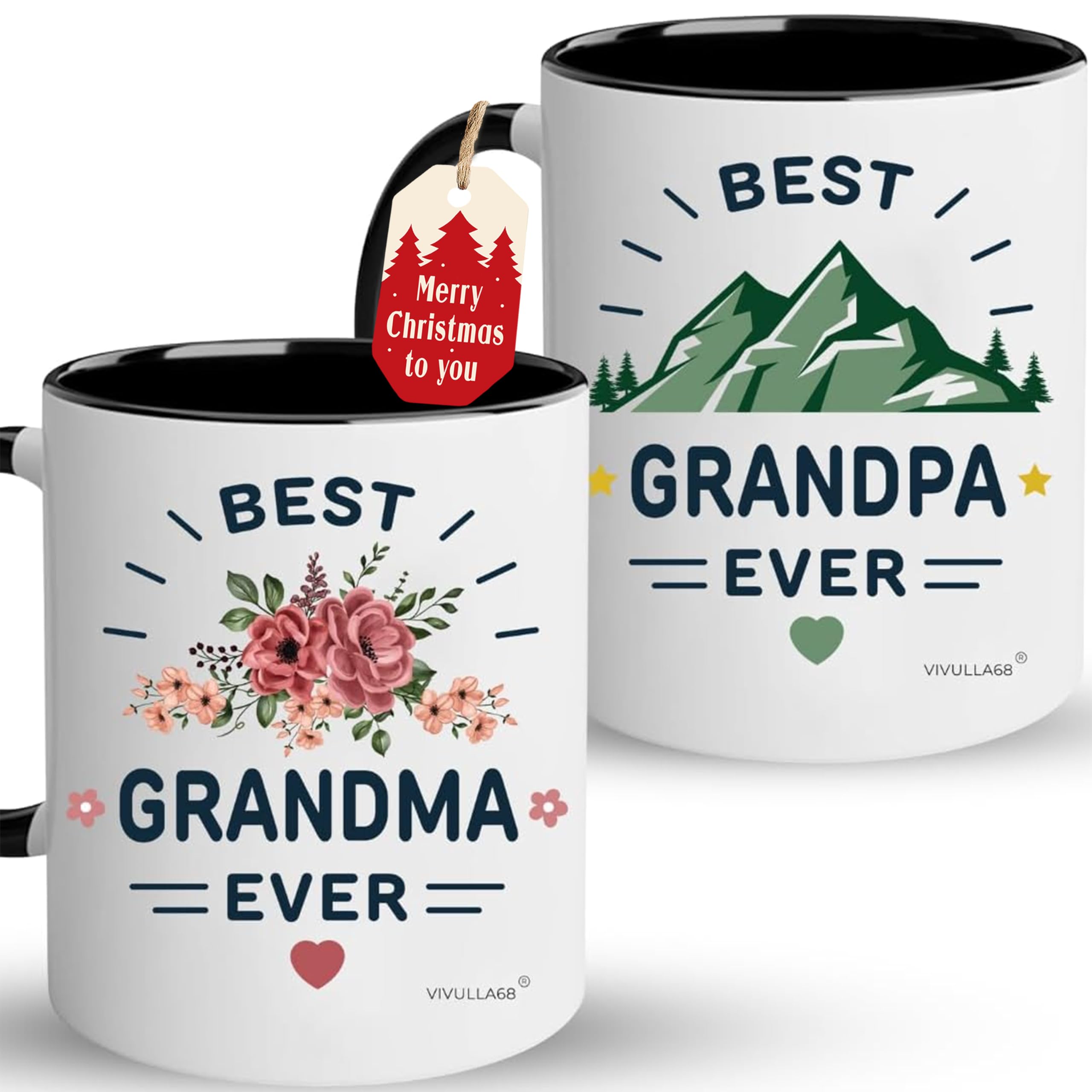 Vivulla68 Best Grandparents Coffee Mugs Set Gifts 11Oz - Gifts Presents for Grandma and Grandpa