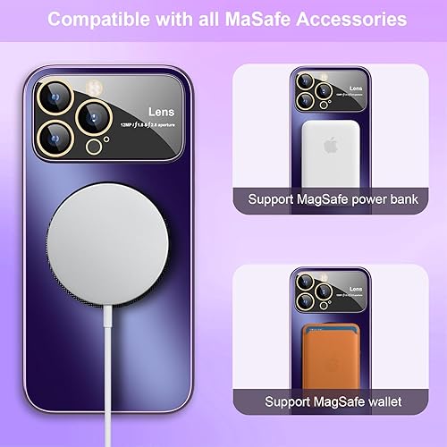 Miniatura 3 de Funda magnética para iPhone 14 Pro Max MagSafe protector completo de lente de cámara compatible con MagSafe Funda brillante chapada en vista de