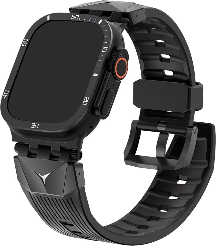 Fullmosa Bandas compatibles con Apple Watch 49 mm Ultra3/Ultra2/Ultra, correa iWatch de TPU resistente con protector de pantalla para hombres, negro+negro