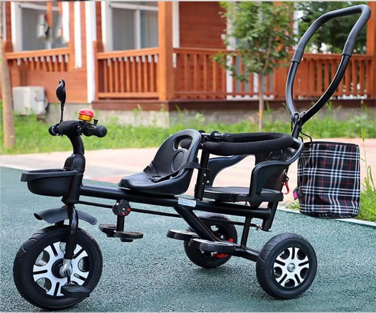 Toddler Push Trike with Parent Handle,Children's Stroller with Rear seat for 2-5 Years Old,Riding Pedal tricycles with Rear Bag,Rear Wheel with Foot Brakes (Black)