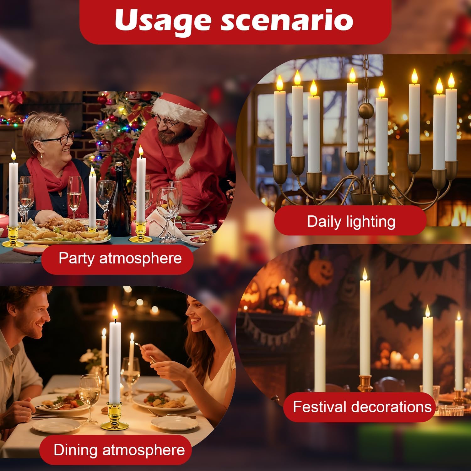 Pruk 10-Pack Flameless LED Candles w/Remote, Realistic Flickering Flame, Battery Operated Window Candles, Timer & Dimmer, Weighted Base, 10.8" Tall (Gold)