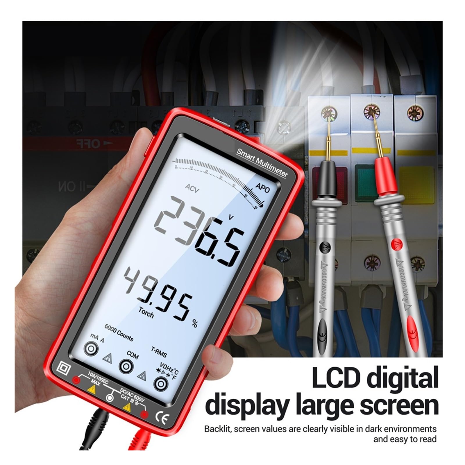 Multimetro Professionale Digitale Ricaricabile Tester Di Tensione NCV Misuratore Di Tensione AC/DC Tester Di Corrente Touch Screen(682 Red)