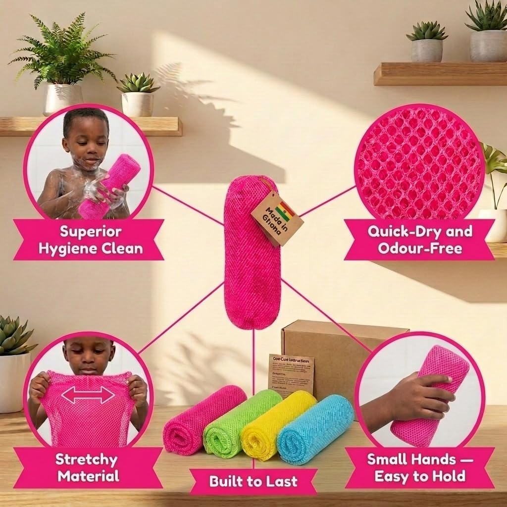 African Net Sponge Authentic |Small Loofah, Kids Body Scrub(Hot Pink,Small) image 4