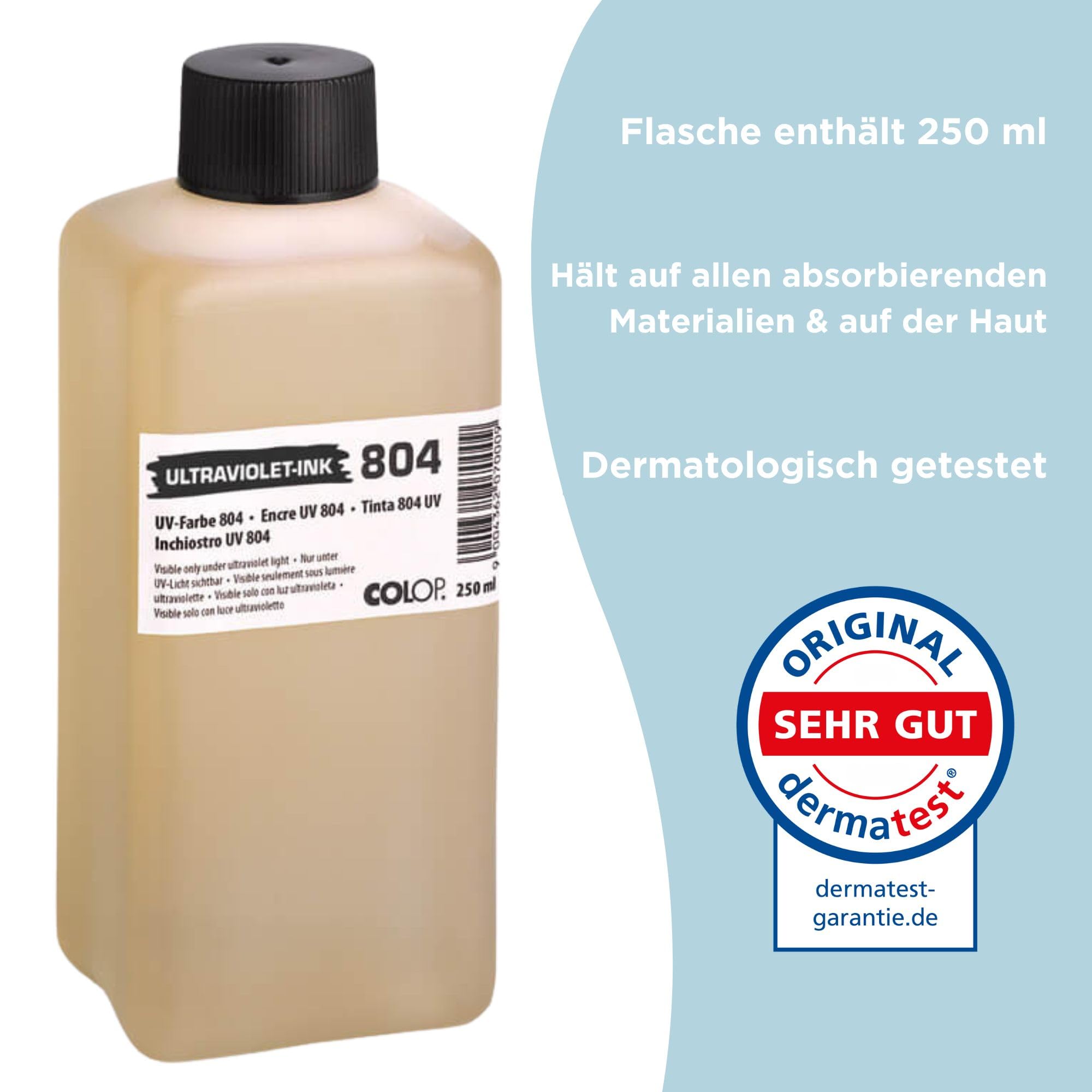 COLOP UV-Stempel-Farbe 804, unsichtbar, 250 ml, Abdruck nur sichtbar unter UV-Lampe