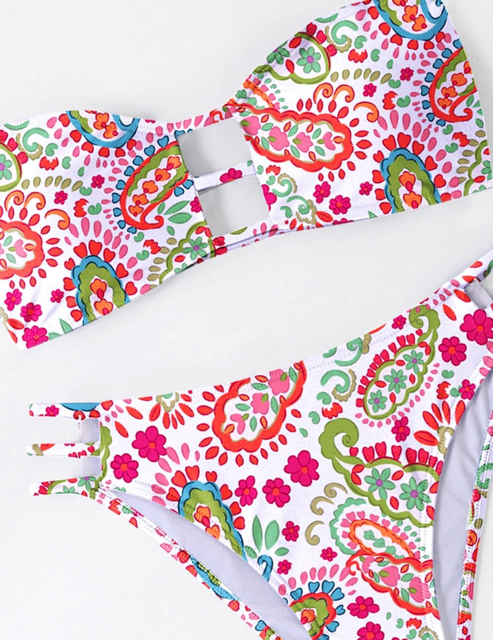 Tainehs Women's Two Piece Strapless Bikini Sets Bandeau Cutout Swimsuit High Cut Bathing Suits - Image 5