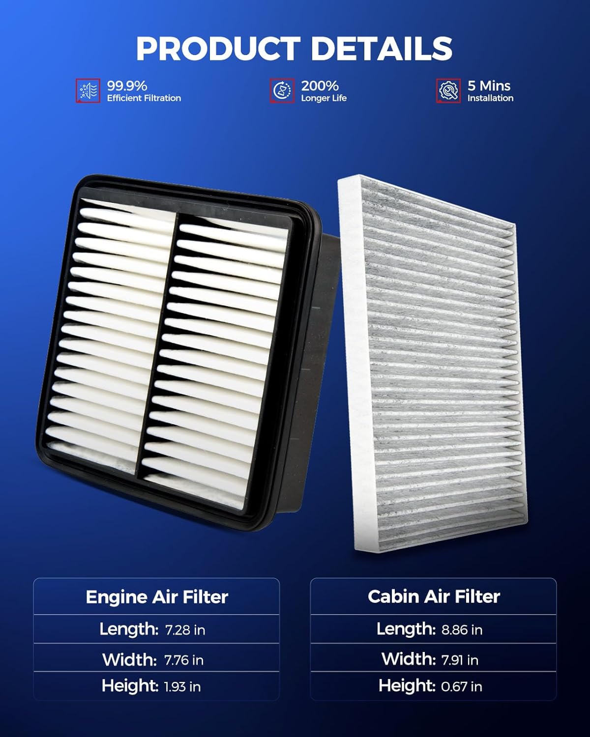KAX Engine & Cabin Air Filter Kit, Replacement for Kia Forte 2010-2013 2.0L/2.4L, Forte Koup 2010-2013 2.0L/2.4L, Replace# CA10470 CF10709