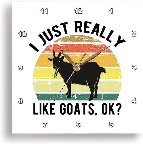 3dRose Wall Clock Silent - 10 inch - I just Really Like Goats ok. Black Lettering and Goat on Retro Stripes - Stamp City - Typography