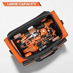 Tool Bag with 14 Pockets, 49 x 30 x 27cm, Heavy Duty 600D Fabric, Black and Orange