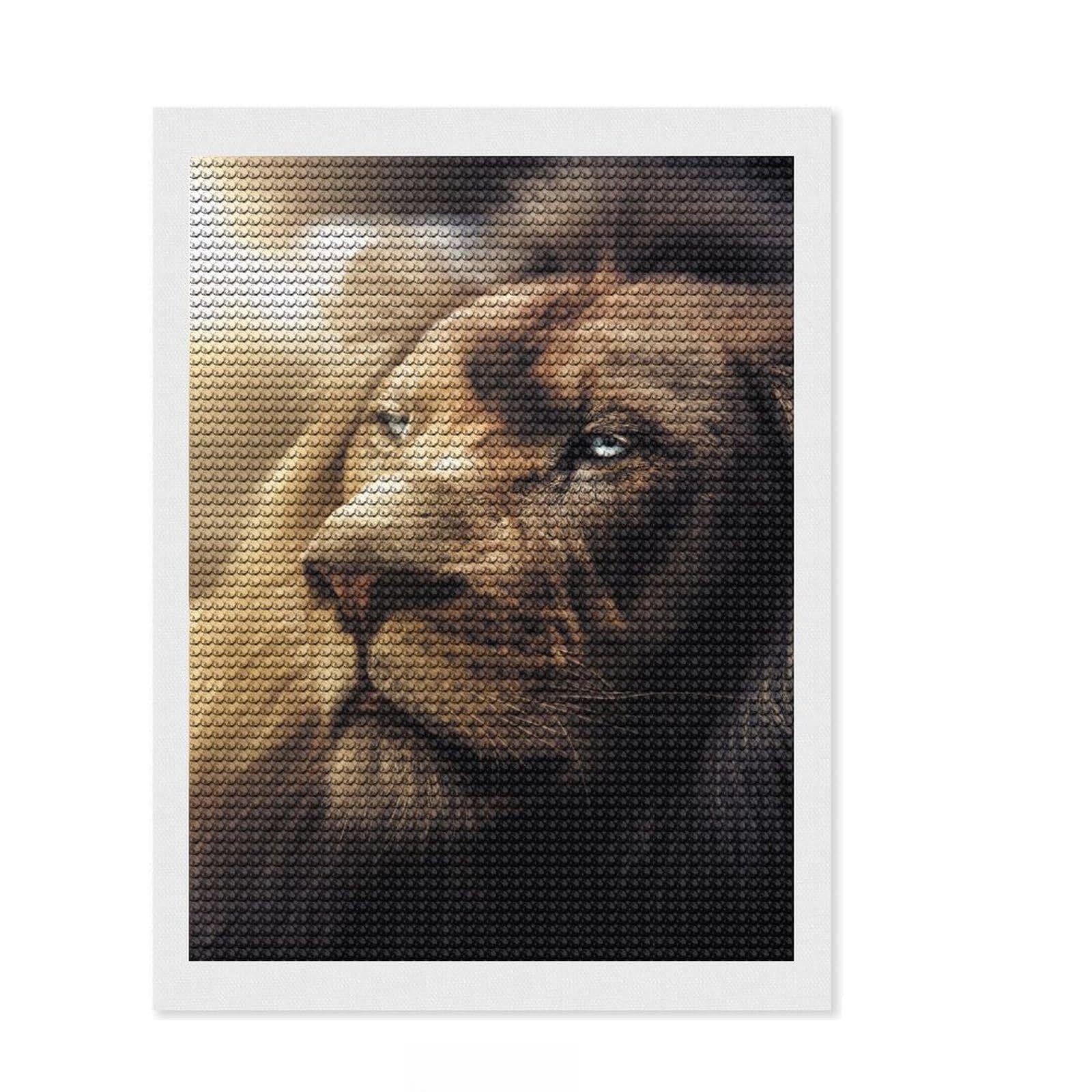 Junmoney Lion Boss Round Drill Diamond Painting 12"x16", for Teens, Relaxing DIY Hobby, Boho Decor, Thoughtful Handmade Gift