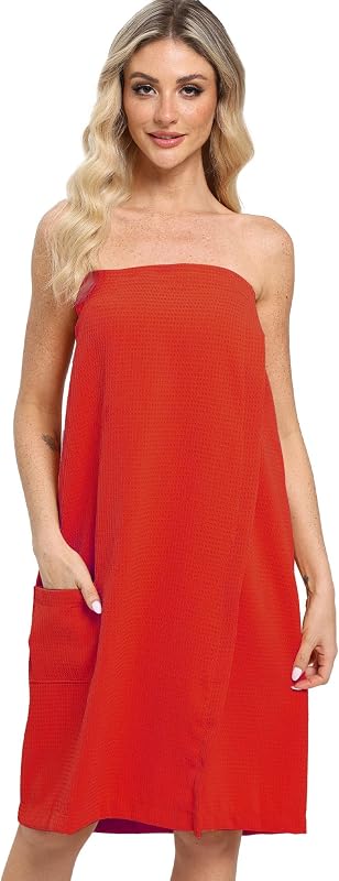 Toalha tipo wrap feminina Xeoxarel em tecido waffle leve com fechamento ajustável