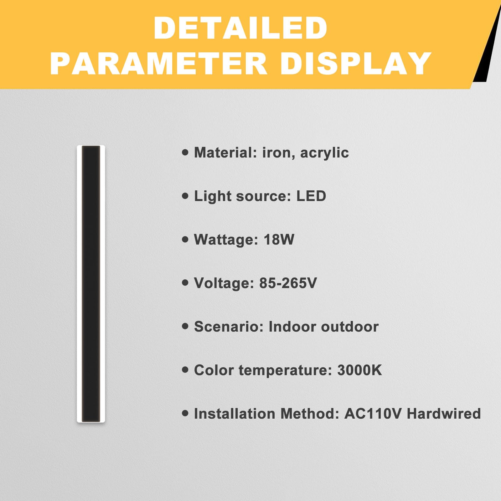 Outdoor Modern Wall Light 60CM, 18W 1100LM Long Strip Wall Sconce with 3000K Warm White Light, IP65 Rainproof Outside Porch Wall Fixture for Garden Patio Garage - 4