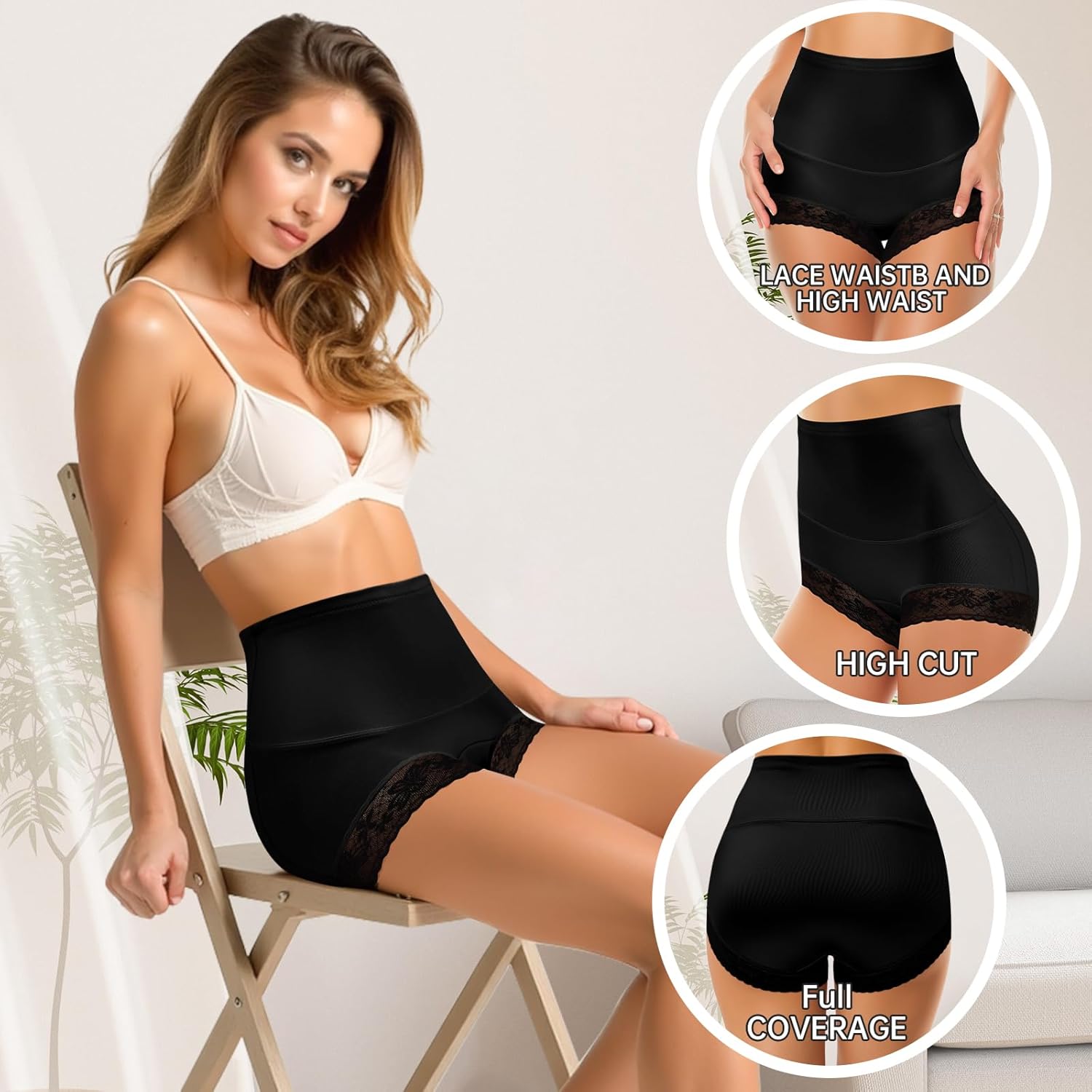 Women's High Waisted Underwear Lace Panties for Women Underpants Full Coverage Soft Breathe Briefs Multipack - Image 4