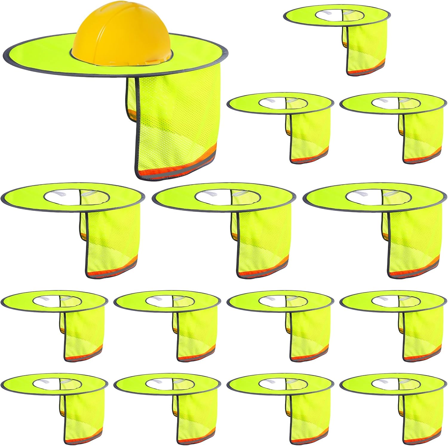 15 Pack Hard Hat Sun Shade Sun Shield Full Brim Mesh Neck Sunshade Protector High Visibility Hard Hat Full Brim Visor with Reflective Strip for Construction Sites, Hard Hat Not Included