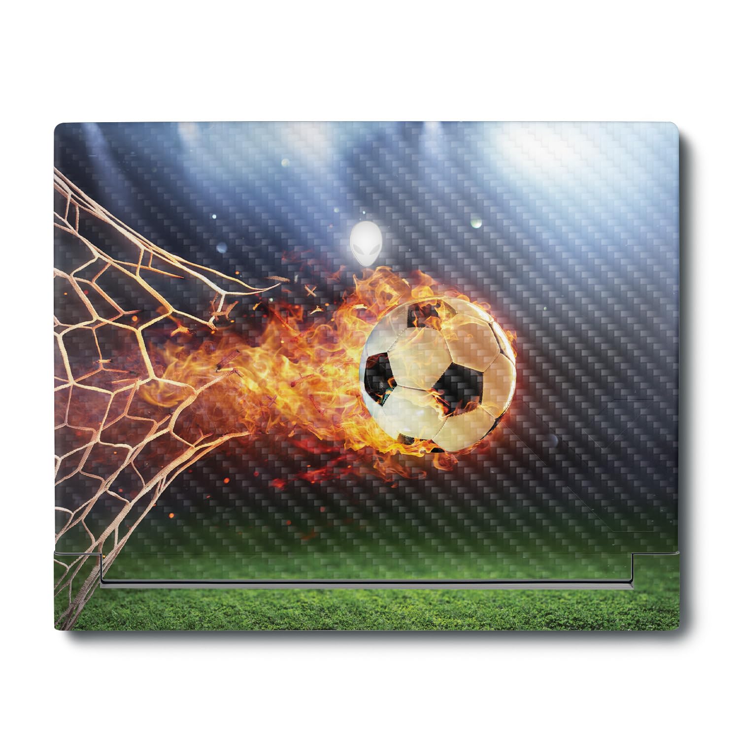 MightySkins Carbon Fiber Skin Compatible with Alienware X16 R1 (2023) Full Wrap Kit - Flaming Soccer Ball | Protective, Durable Textured Carbon Fiber Finish | Easy to Apply | Made in The USA