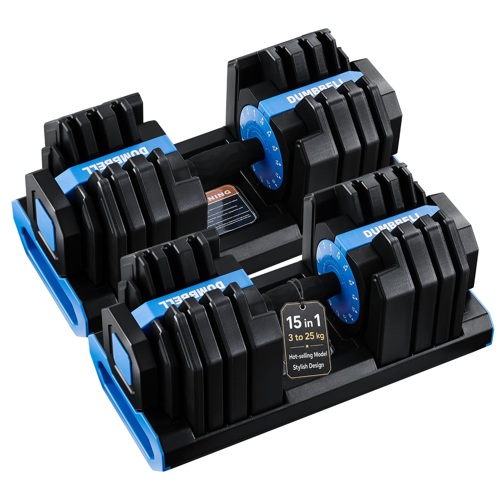 LSBIKE 15-in-1 Adjustbale Dumbbel with Secure Locking System,Quick Change Weights Dumbbel For 25kg, Includes Storage Dock & Non-slip,Black/Blue Pair/Single (1, Blue)