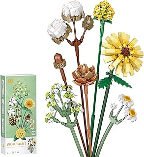 Aophire Mini Bricks Flower Bouquet Building Kits,Artificial Flower Blocks Set Toy for Adults,DIY Unique Home Decor,Bouquet Building Bricks(Yellow Chamomile)