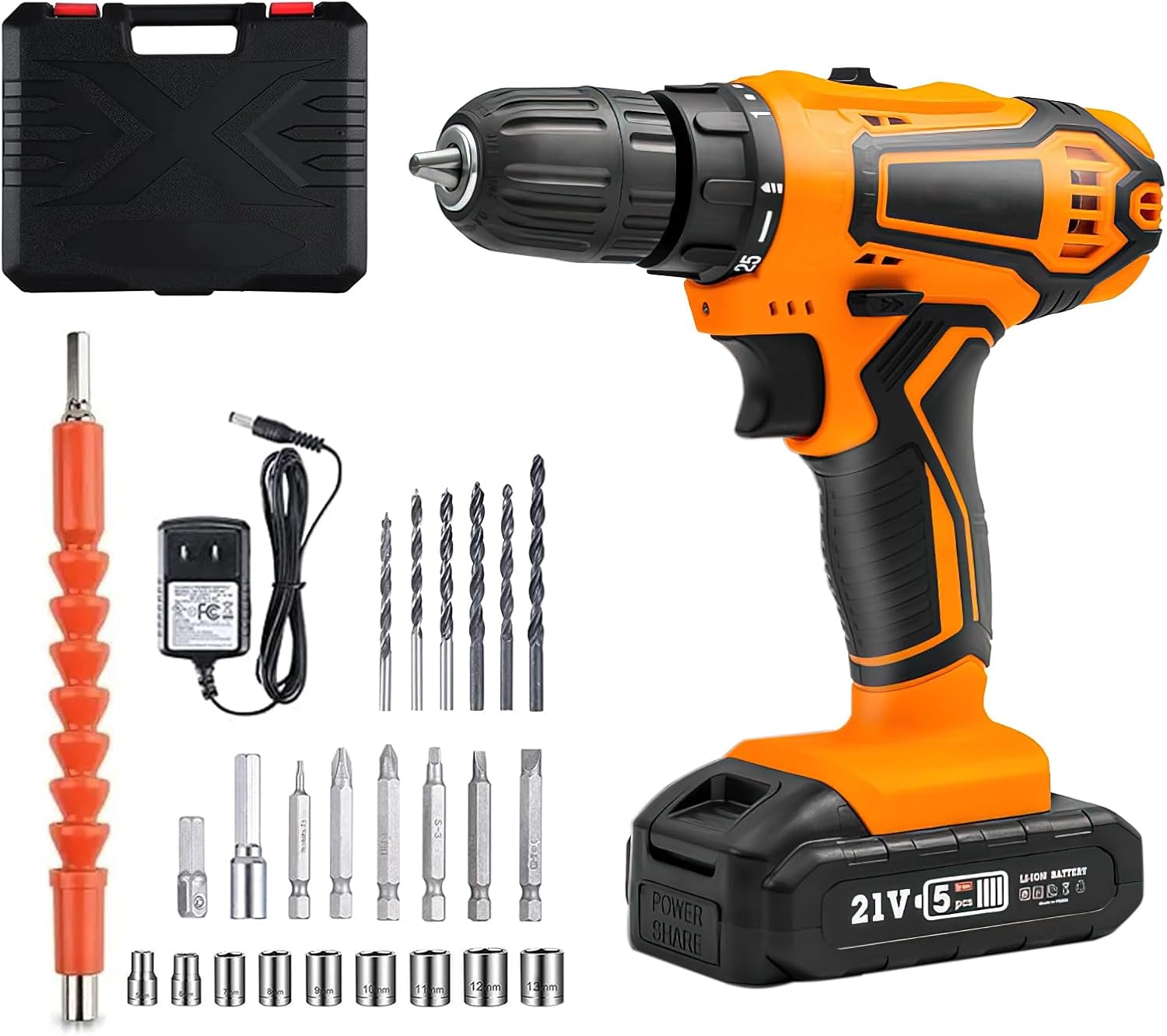 Cordless Drill Set, 21V Power Drill Kit with 1500mAh Battery and