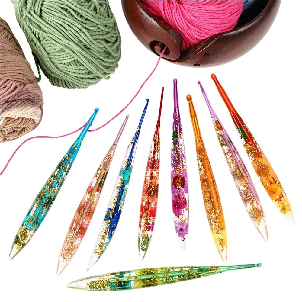 Kits de Ganchos Ganchillo con Estampado Floral Resina epoxi, Accesorios Agujas extendidos for Tejer a Mano, 9 Uds./1 ud(9pcs)