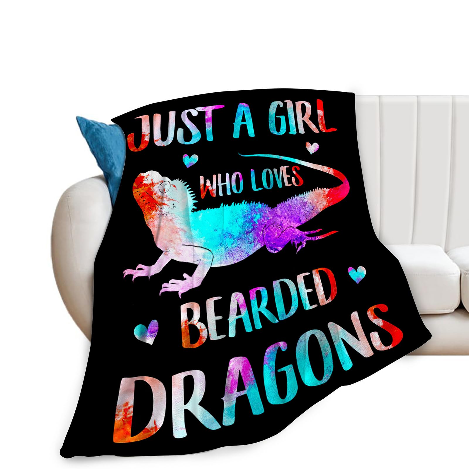 Lizard Reptile Blanket Soft Warm Cozy Just A Girl Who Loves Bearded Dragon Throw Blanket Fuzzy Plush Fleece Lightweight Flannel Blankets Lizard Gift for Adult Women Men Girl Boy 50"x40"