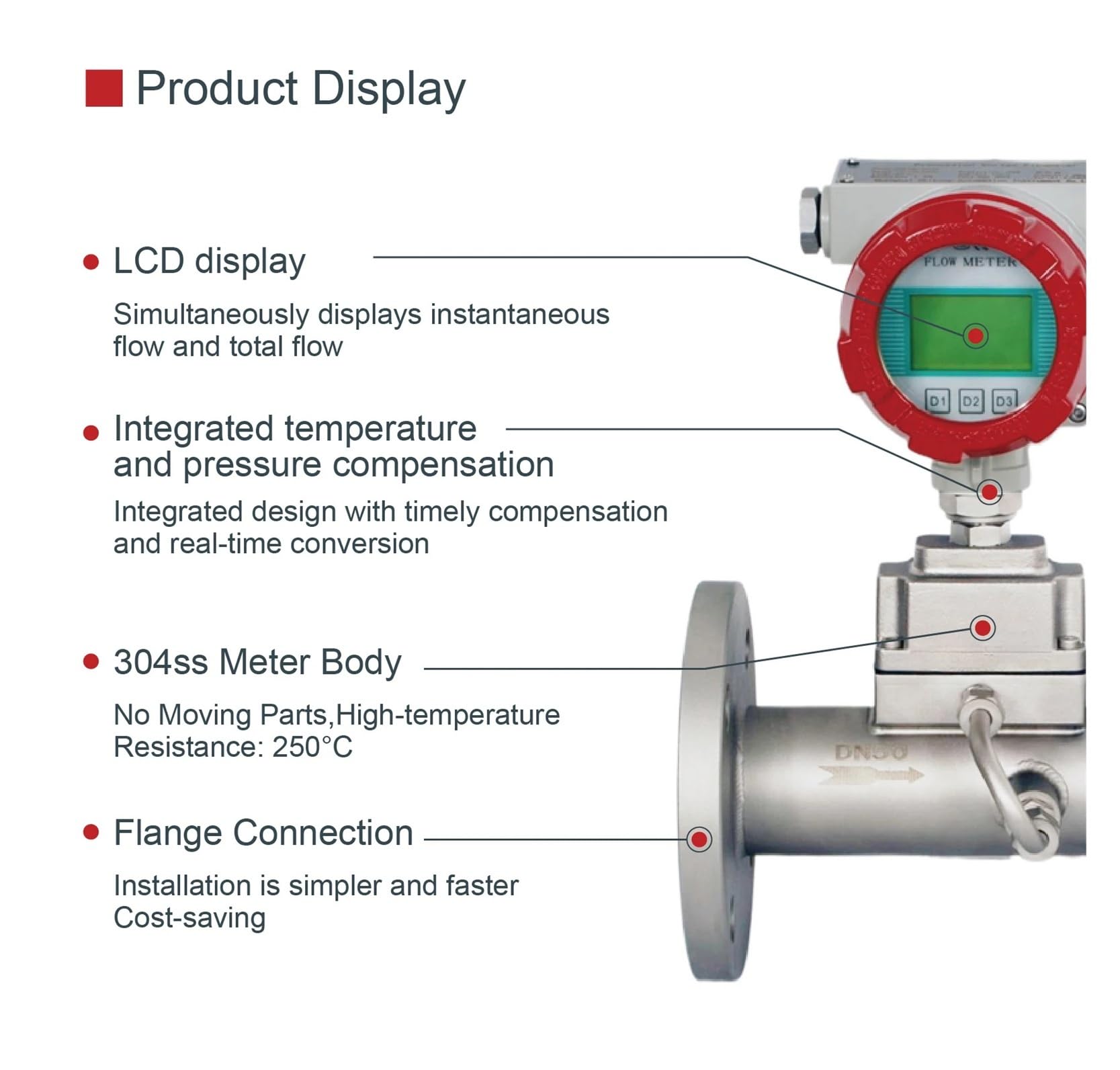 Medidor de flujo de gas de alta precisión con pantalla LCD, caudalímetro de turbina electromagnética de acero inoxidable DN80 DN100 Garantizar la estabilidad(DN80)