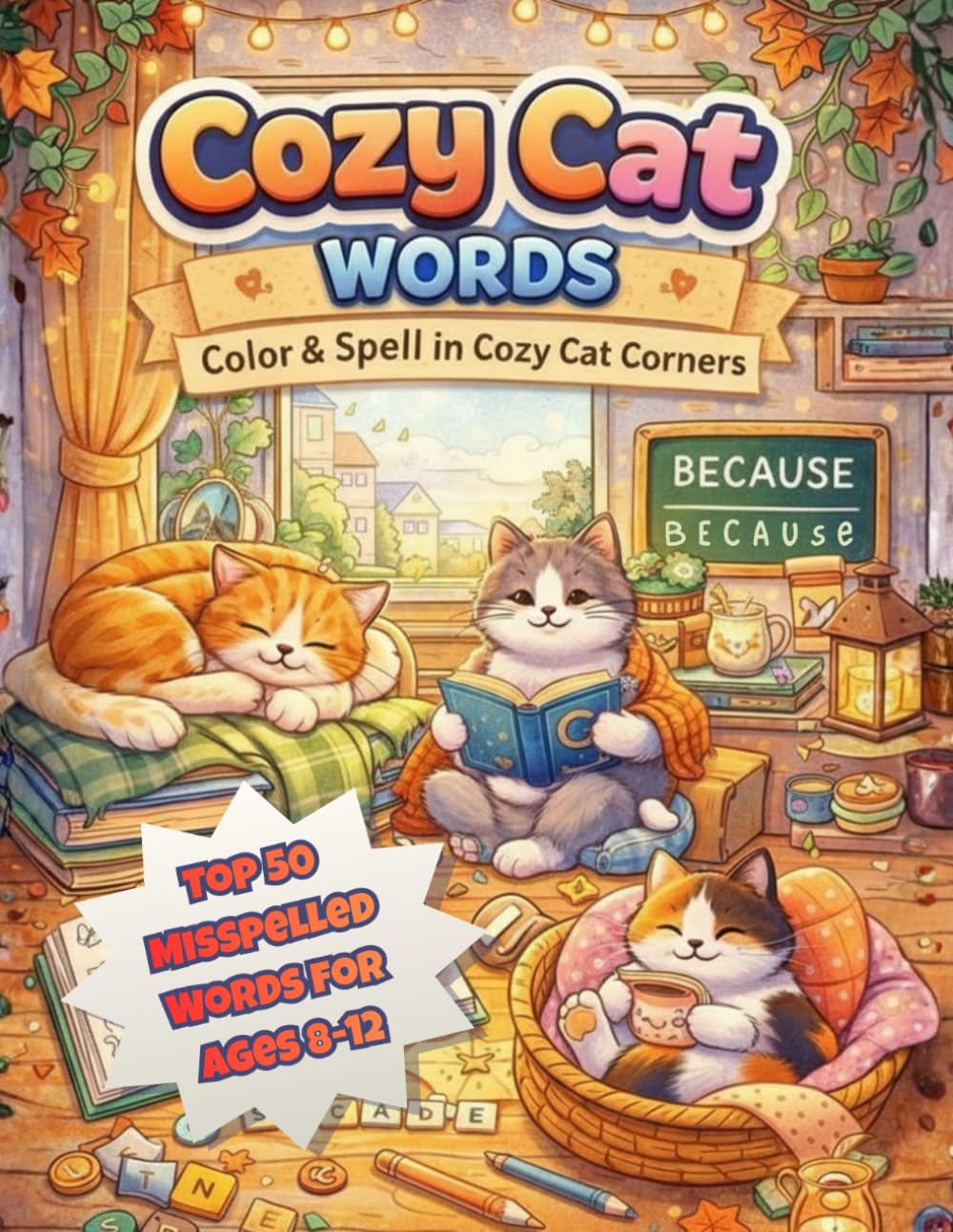 Cat Spelling Workbook: Top 50 Misspelled Words Coloring Book for Kids Ages 8-12 | Fun Feline Practice w Bonus Page: Purr-fect spelling practice meets ... 8-12 with fun, whisker-filled + Bonus pages