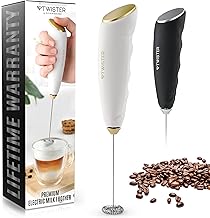 Zulay Powerful Twister Milk Frother Handheld Foam Maker for Lattes - Comfortable Grip Frother Whisk, Milk Foamer, Mini Blender and Electric Mixer Coffee Frother for Latte, Matcha - White/Gold