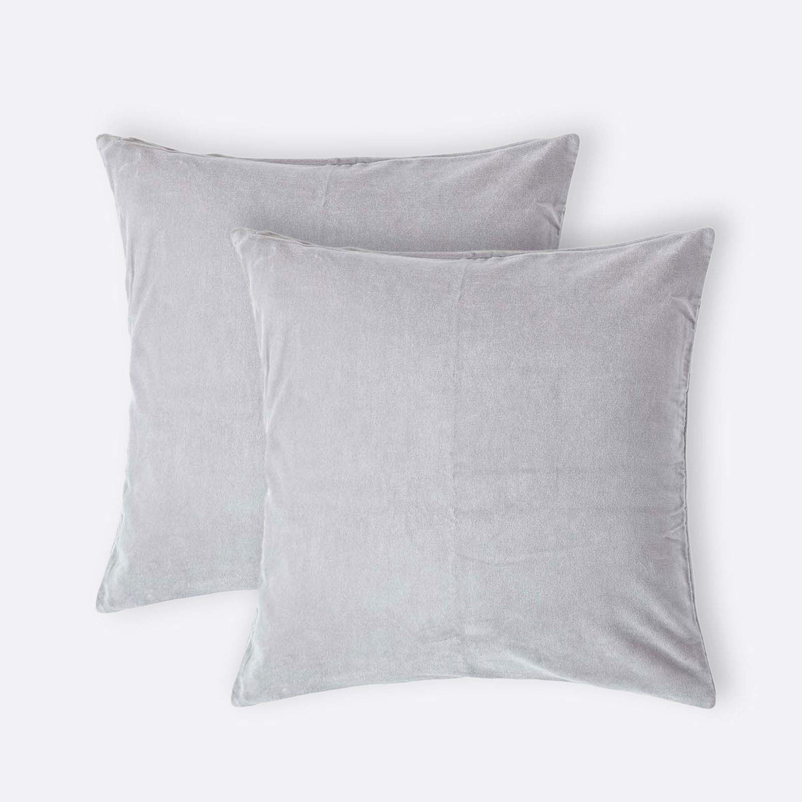 Homescapes Unisex Light Grey Set Of 2 Velvet Cushion Covers In 40Cm X 40Cm