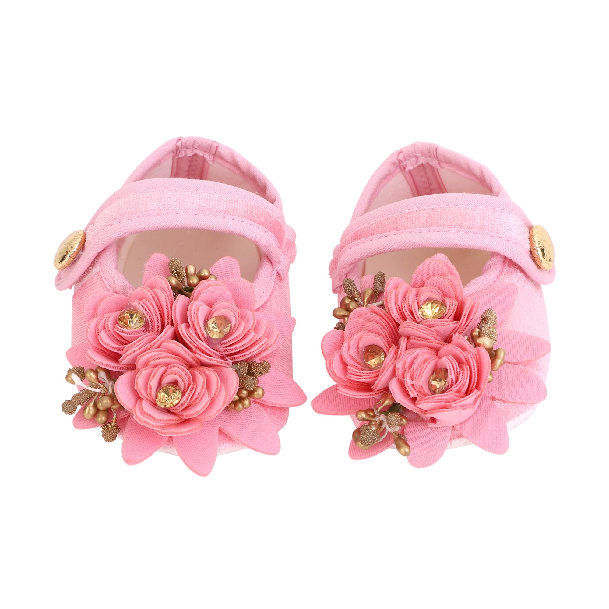 New Infant Baby Floral Velvet Pink Booties Shoes for Girls-image-16