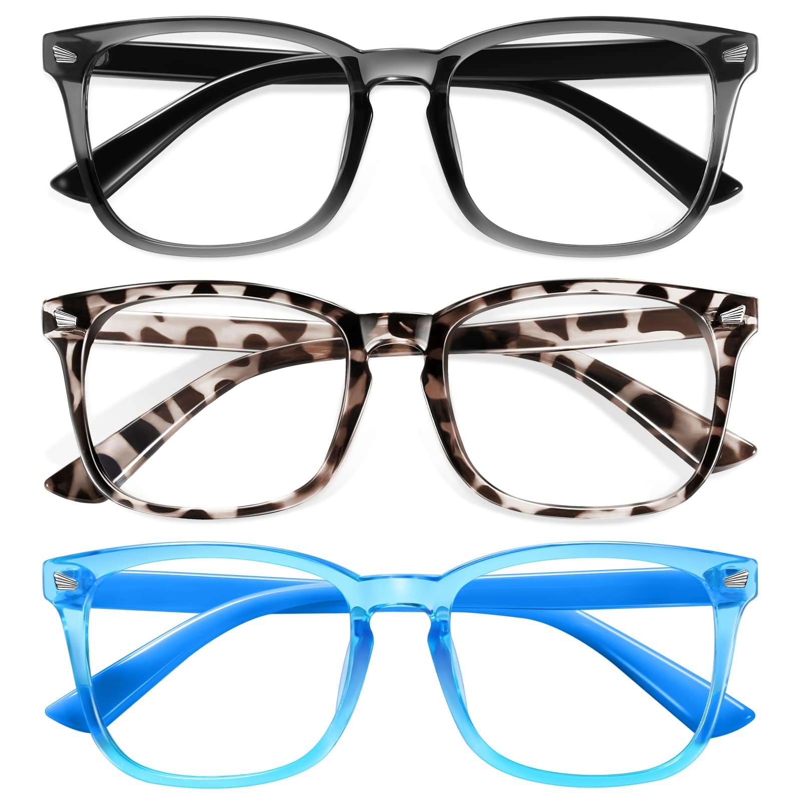 Okany Blue Light Glasses for Kids 3 Pack Blue Light Blocking Glasses for Girls Boys Computer Gaming Screen Glasses, Anti Glare Eyestrain Teen Fashion