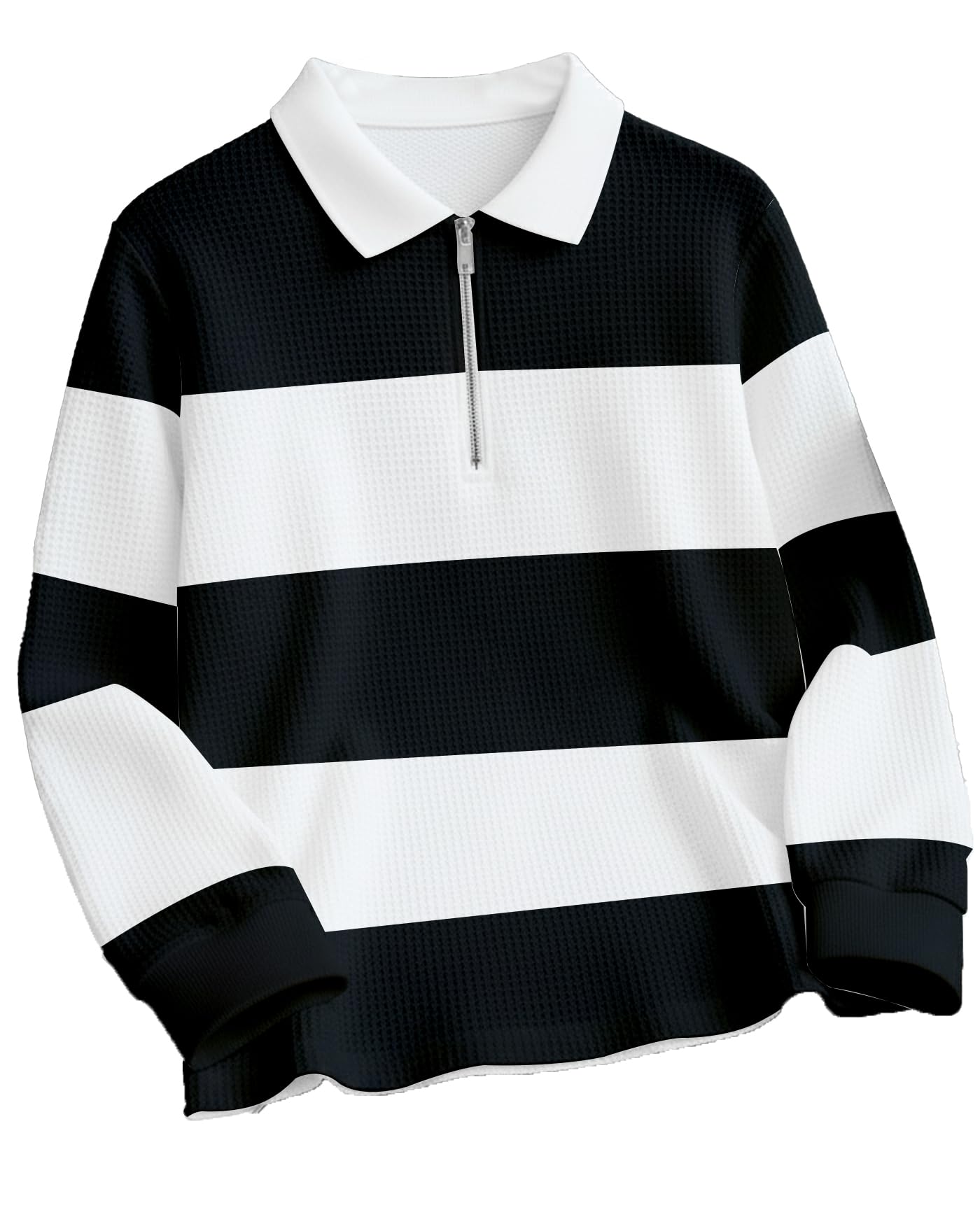 Enitor Mens Stylish Half Zip Tshirt, Texture Striped Casual T-Shirt for Men, Formal Collared Neck Full Sleeves T-Shirt for Boys