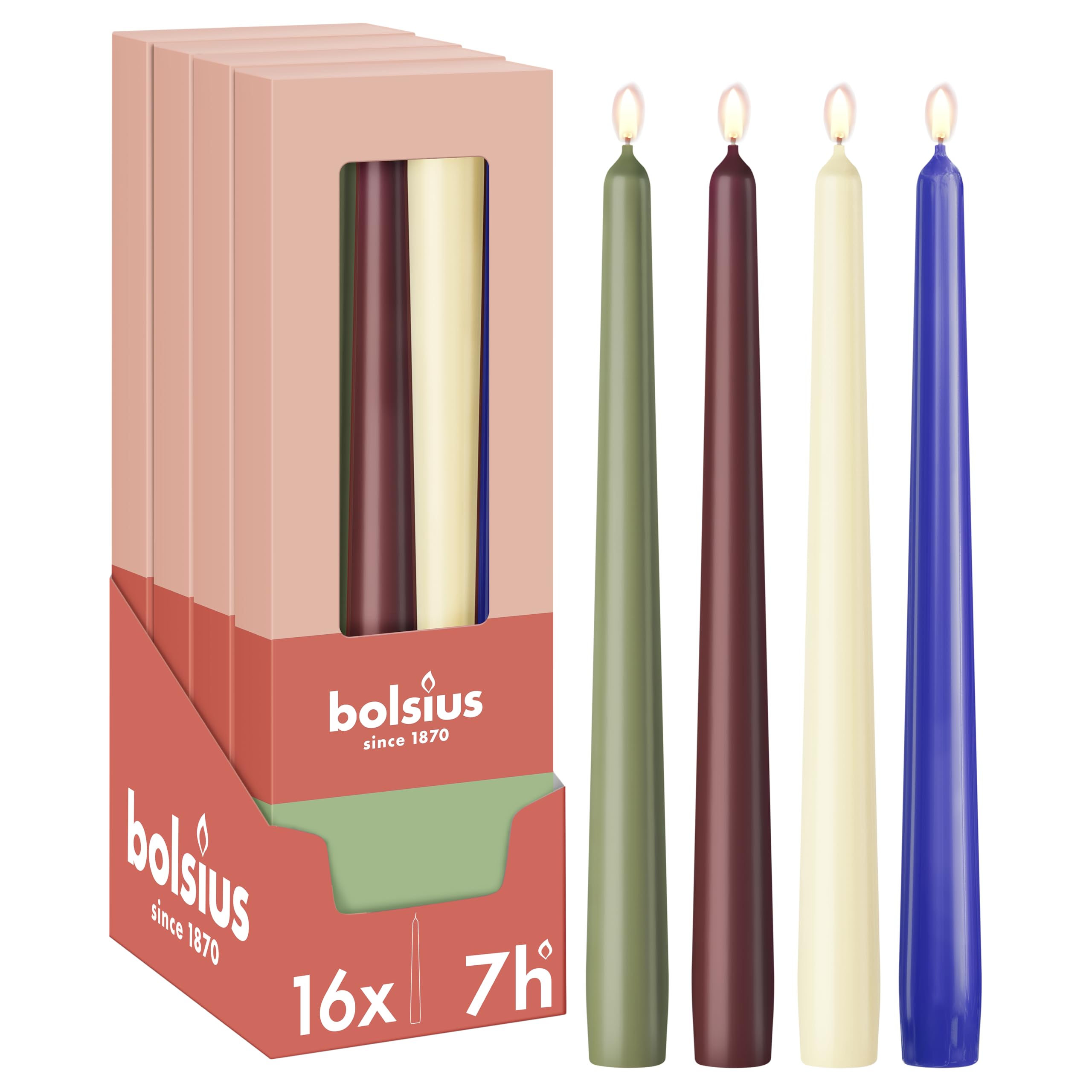 Bolsius - Smooth Taper Candles Set - Playfull Classics - 16 Pieces - 9.6 in - Decorative Household Candles - with Natural Plant Wax - Palm Oil Free