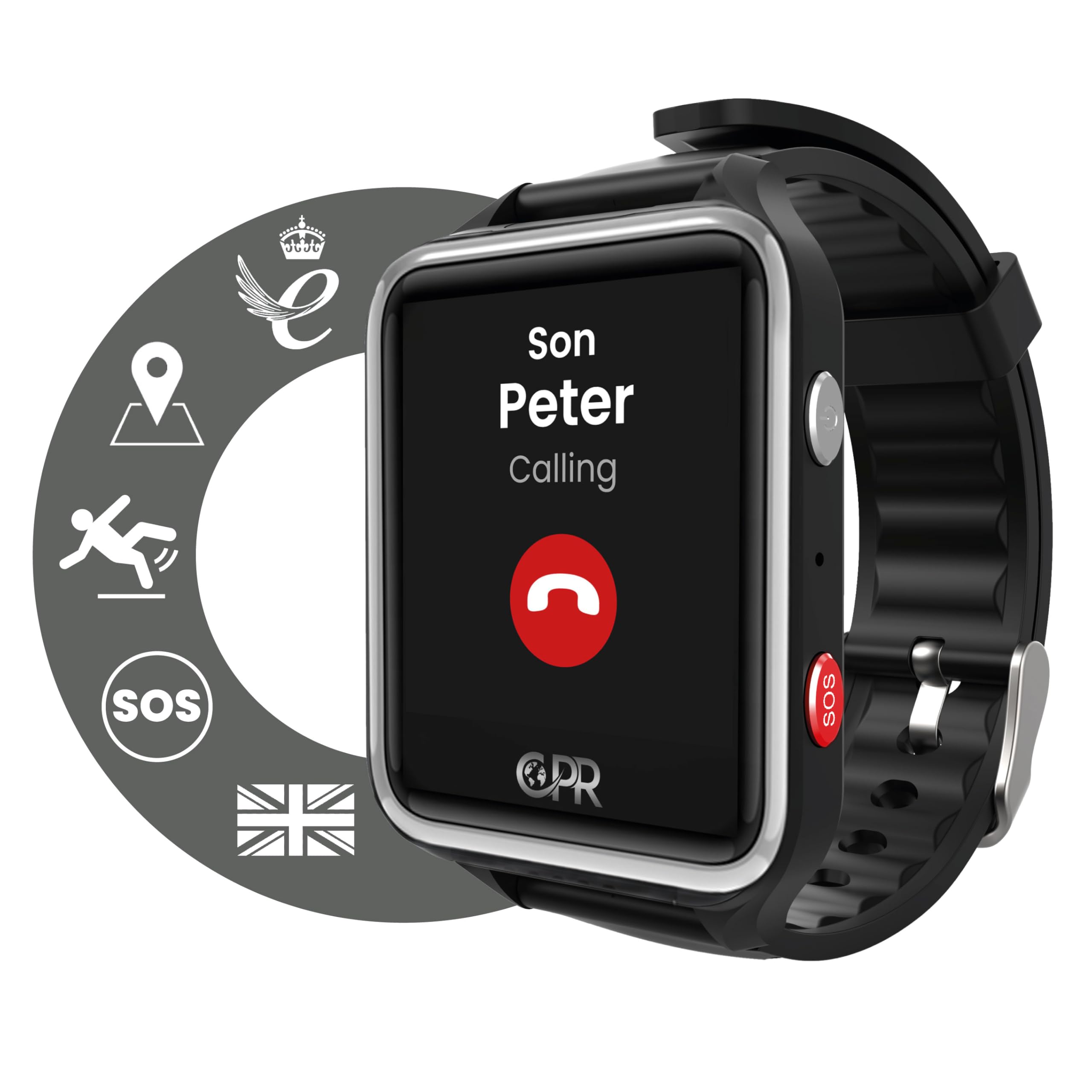Cpr Guardian Black - Personal Alarm For Elderly - 24/7 Discreet Alarm Watch For Seniors - Sos Call Button And Two Way Calling