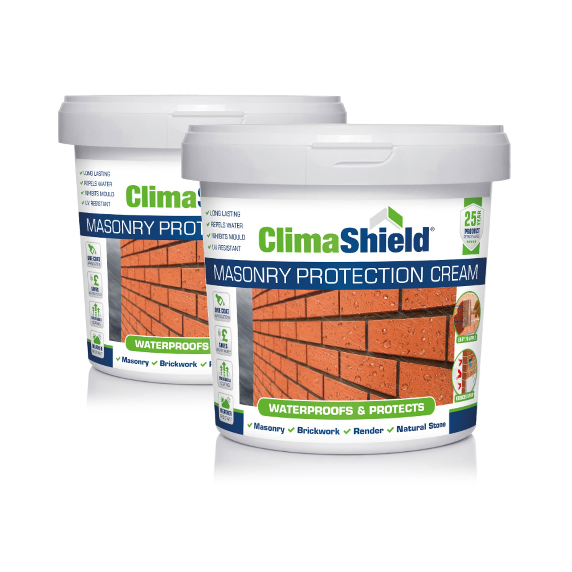 Climashield Masonry Waterproofing Cream - 2 x 5L - Exterior Brick Sealer & Rain Repellent Clear Waterproof Sealant for Concrete, Cement, Mortar, Sandstone, Limestone & Granite. Lasts up to 25 Years