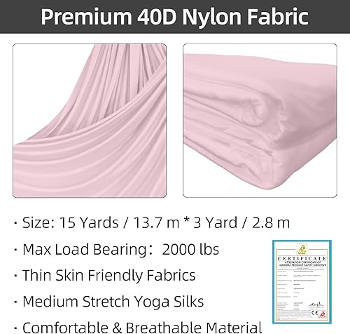 Miniatura 45 de PRIOR FITNESS Kit de seda aérea, colorido juego de hamaca de tela de nailon 40D de 9/15/20 yardas con herramientas y guía para todos los niveles