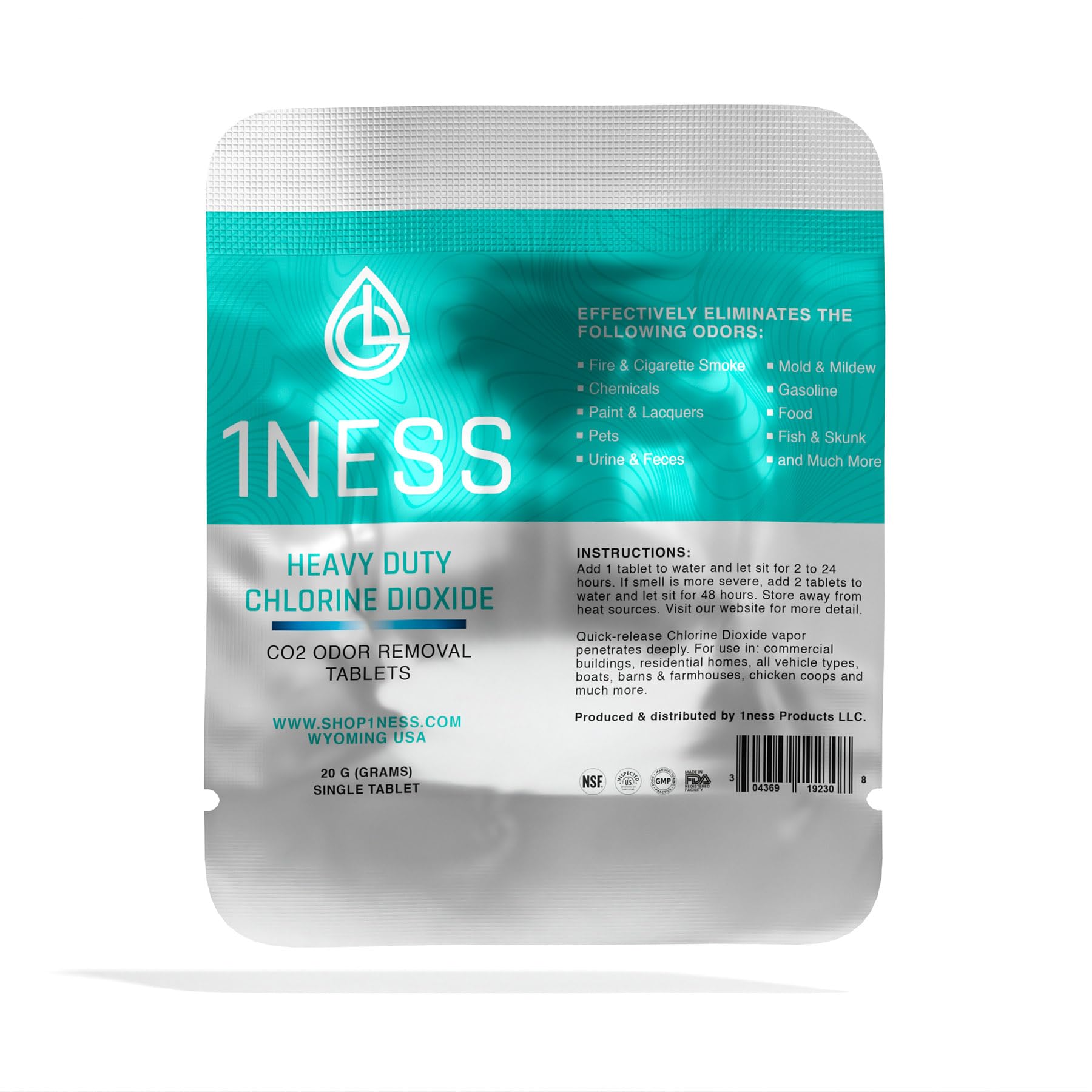 1ness Extra Strenth Premium Heavy Duty Chlorine Dioxide Odor Neutralizing Tablet | 20g (Pack of 1) | Deep Penetrating CLO2 Odor Removal for Home & Commercial Use