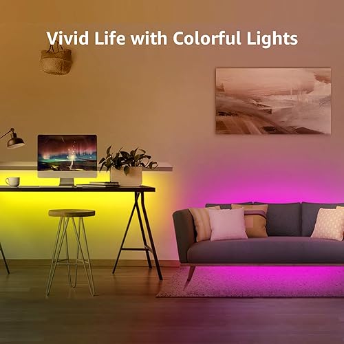 Miniatura 3 de LE Tira de luces LED de 50 pies, tiras LED RGB 5050 ultra largas con control remoto y clips de fijación, cinta de luz que cambia de color con