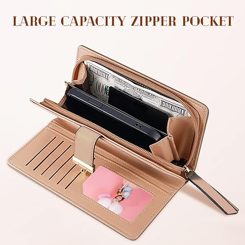 Miniatura 10 de Billetera para mujer de cuero con estampado de hojas larga plegable en dos con portatarjetas monedero cierre zipper hebilla cierre zipper elegante