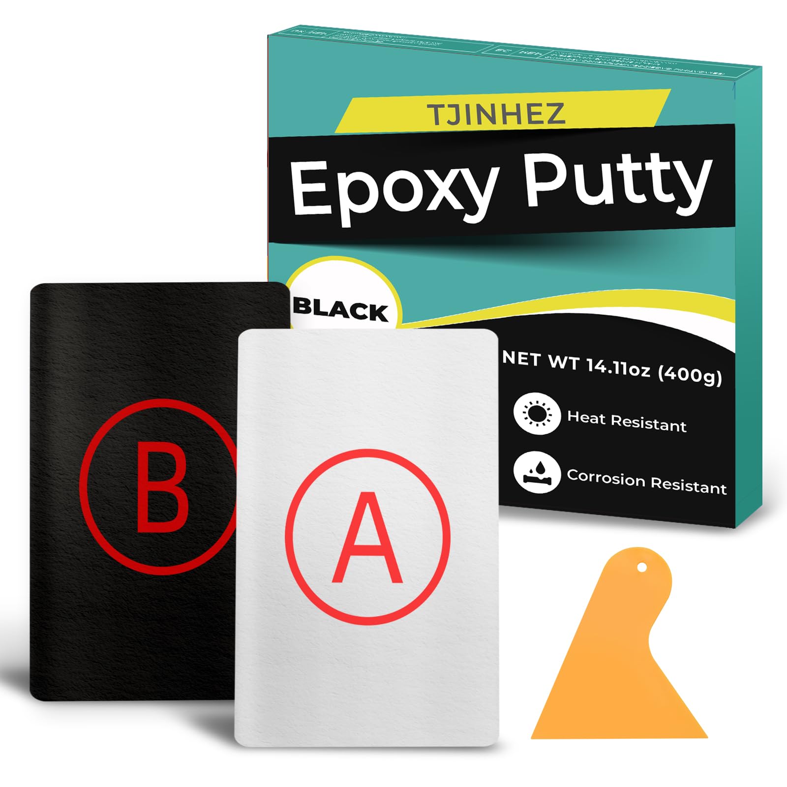 Epoxy Putty Black 400g, 2-Part High-Strength Multi-Purpose Repair Putty for Pool Leaks - Waterproof Epoxy Filler & Sculpting Clay for Metal, Plastic, Ceramic, Wood, Tile & Concrete