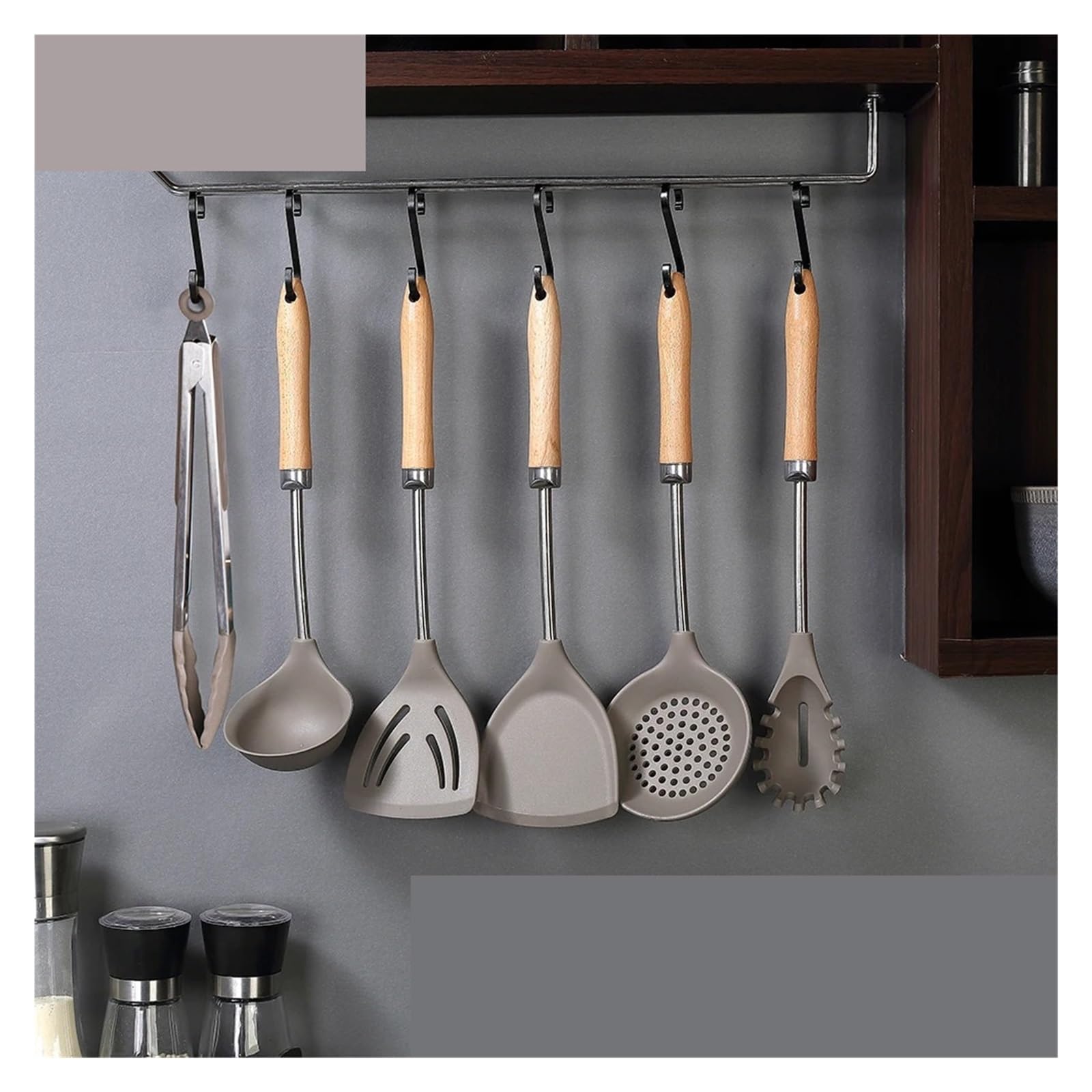 Küchenhelfer-Set aus Silikon mit Holzgriff, hitzebeständige Pfannenwender und Löffel(K05)
