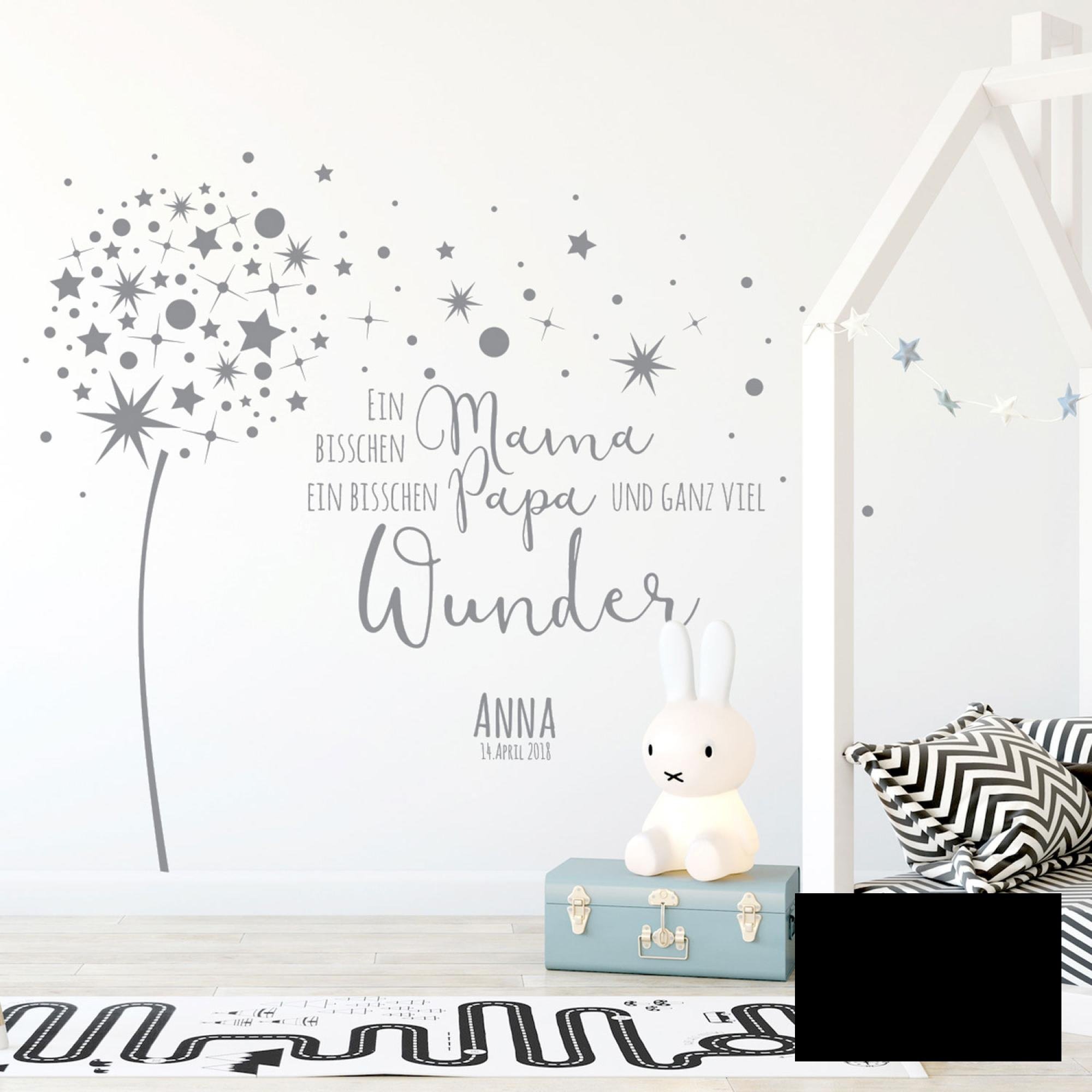 Wandtattoo Babyzimmer Wandsticker Pusteblume Spruch Zitat & Sterne mit Namen & Datum M2342 - ausgewählte Farbe: *schwarz* ausgewählte Größe: *XL - 140cm hoch x 177cm breit*