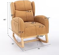 Vista 9 de Mecedora de peluche para guardería, silla mecedora tapizada con bolsillo, silla moderna con respaldo de ala, cómoda silla de lectura con patas