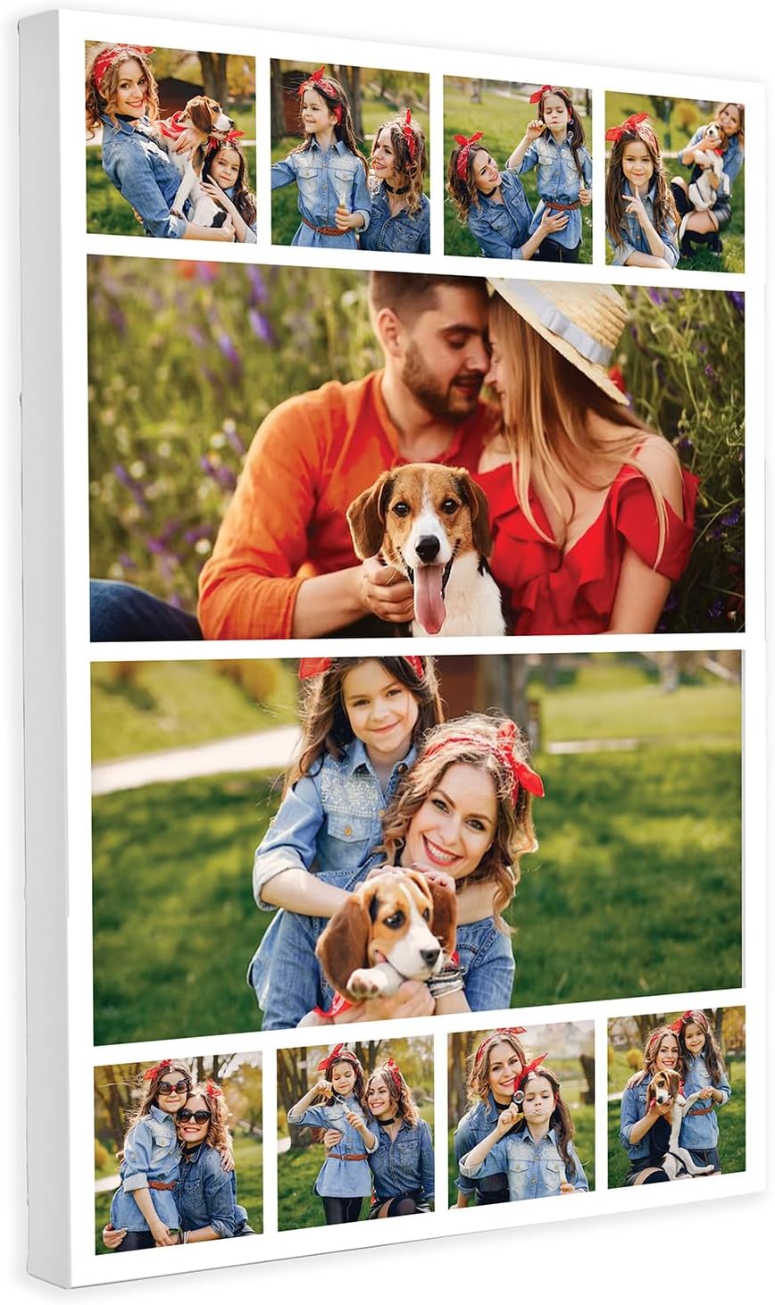 MAX SOLUTIONS Customised Collage Canvas Wall Art Home Decor Personalised Gifts Multi Photo Custom Print Family Portrait Anniversary Keepsake (8''x12'', Design 8)