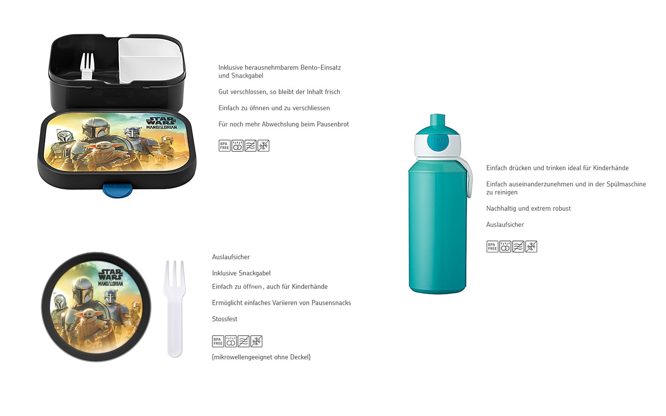Mepal | Campus Lunchset | Fruchtbox, Bentobox & Trinkflasche | Spülmaschinenfest & BPA-frei | 300, 400 & 750 ml | Mit Fächern, Gabel & Clip-Verschluss | Perfekt für Snacks & Mahlzeiten | Star Wars