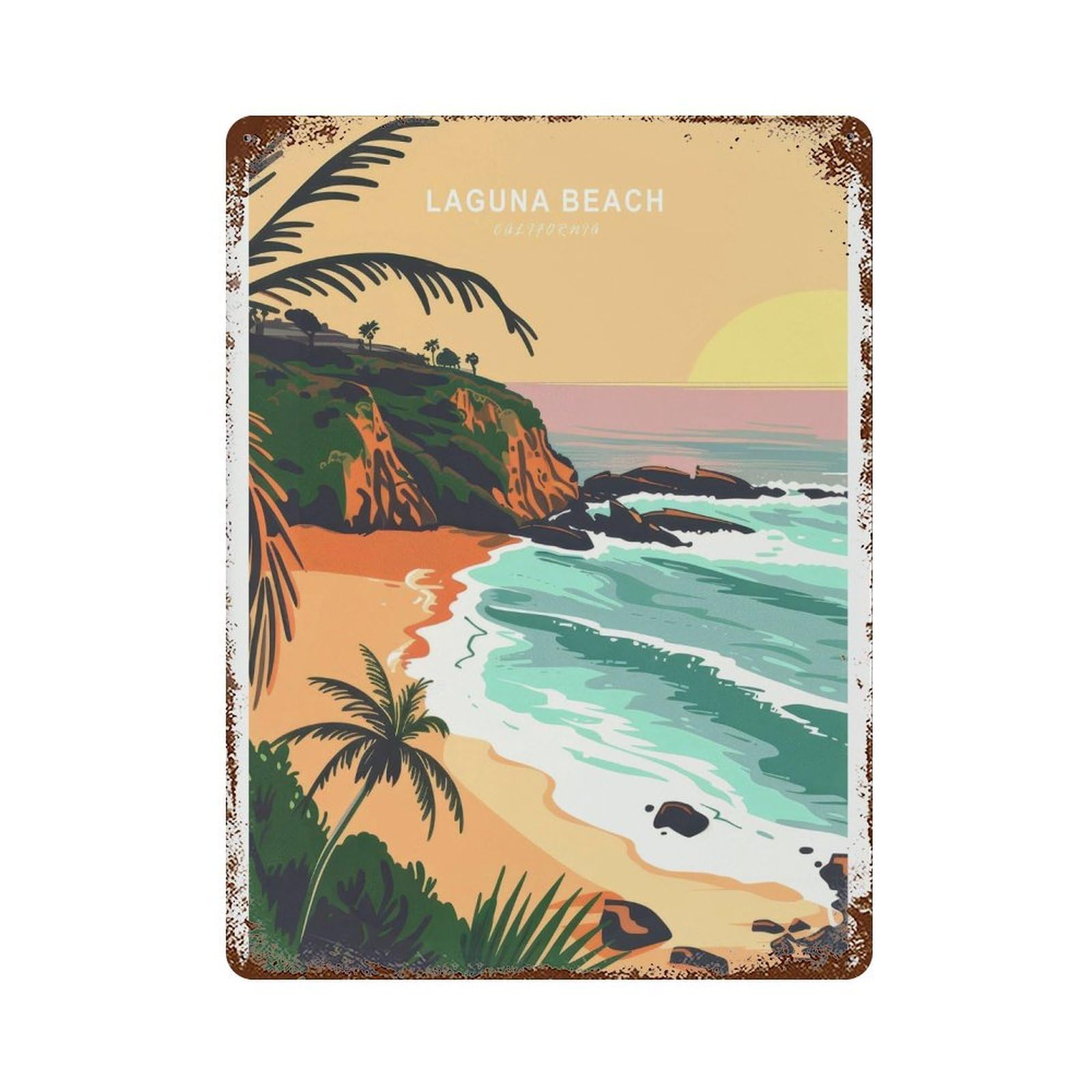 xiaoxiaoshen Laguna Beach Sunset Travel California Birthday Present, Home Decor Wall Decor Art Metal Tin Poster Modern Home Decor Art Home Bar Shop Decorations Vintage Sign 40x30cm