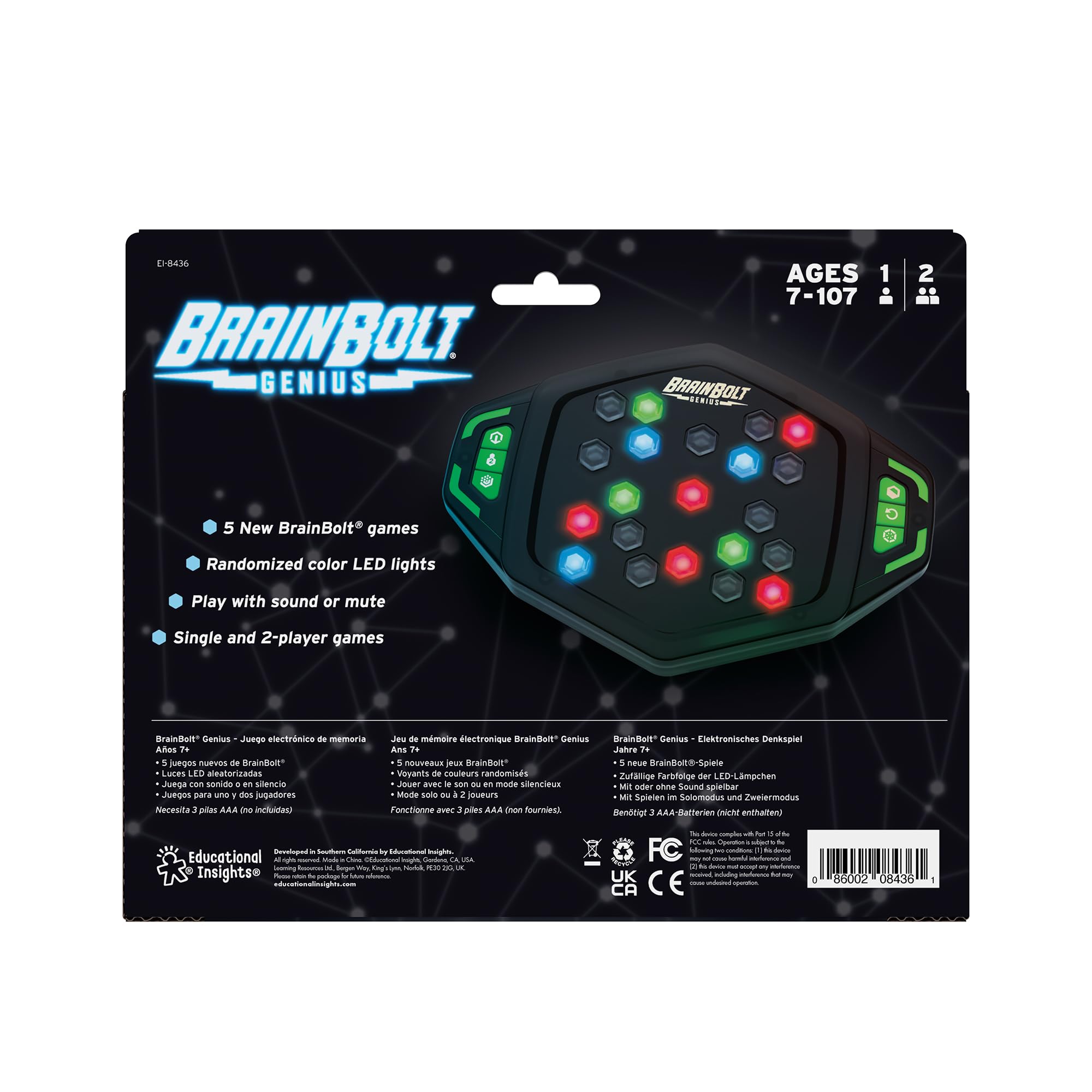 Learning Resources BrainBolt Genius – Elektronisches Gedächtnisspiel mit Lichtsequenzen – Intelligenzspiel für Kinder ab 7 Jahren Tragbar & Lautlos