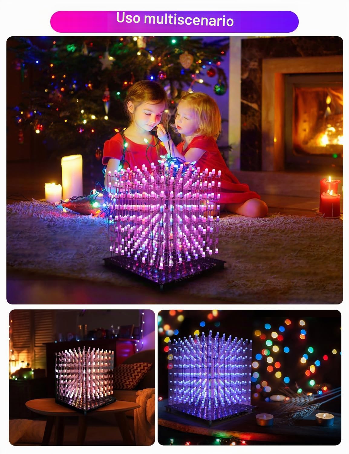 Set di LED 3D8RGB-Kit, Kit Elettronico Fai da te 8 x 8 a Forma di Cubo per Progetti di Saldatura