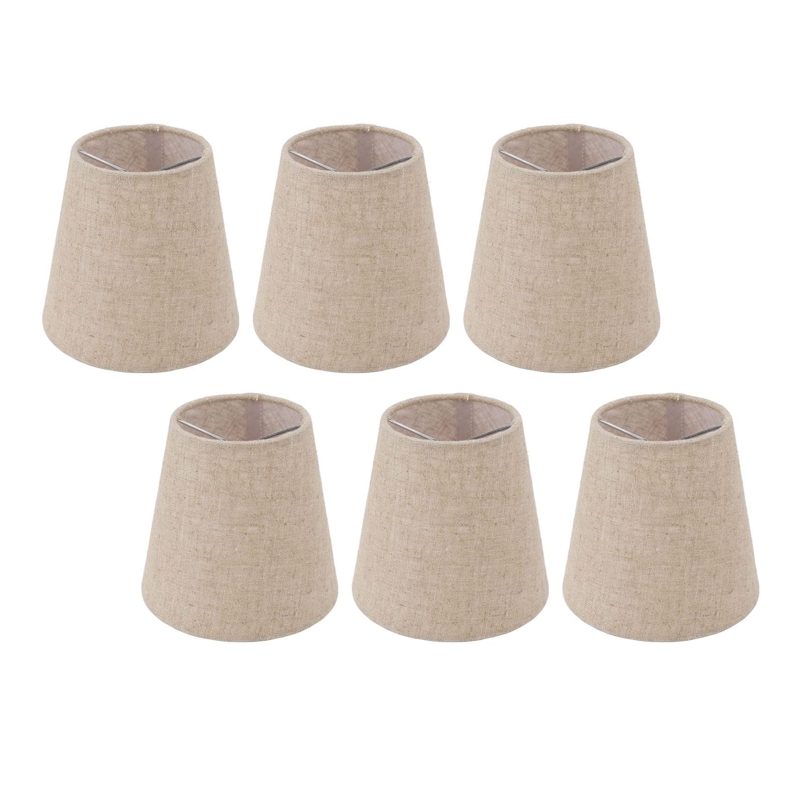 Clip On Lampshade, Elegant Light Diffusing Shade for Bedroom Chandelier Linen Beige Small 93cm Top 14cm Bottom 13cm High 6 Piece Set