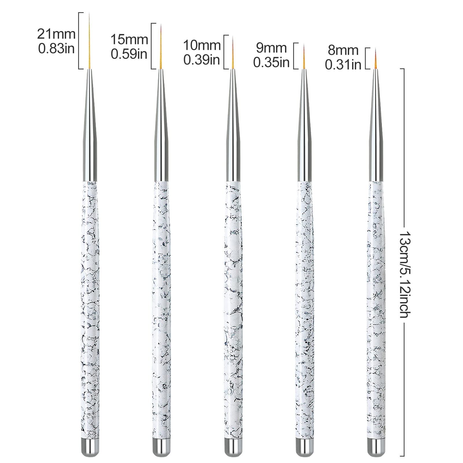 Sularpek Pincel Fino para Uñas, 5 Piezas Pinceles Uñas Gel Profesionales, Pinceles de Uñas de Detalle, Pinceles Nail Art para Casa Bricolaje de Uñas, Pintar y Decoración de Uñas (Blanco)