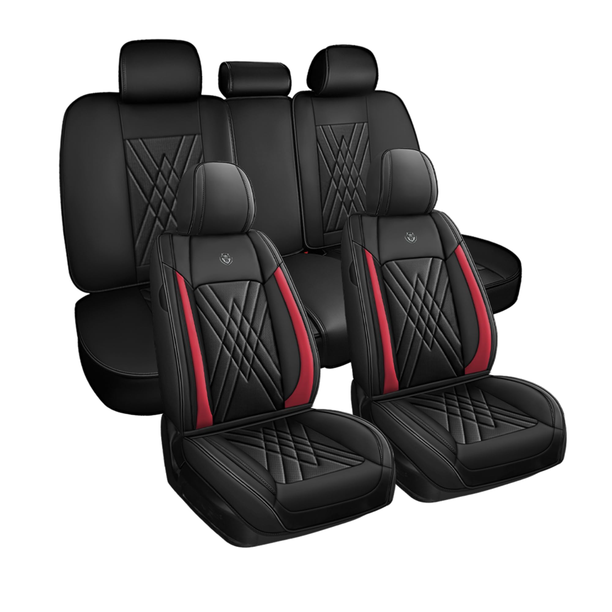 Car Seat Covers Fit for Mitsubishi Lancer 2002-2017, 3D Waist Support & Premium Nappa Leather,Waterproof,Scratch-Resistant(Black Red, Full Set)