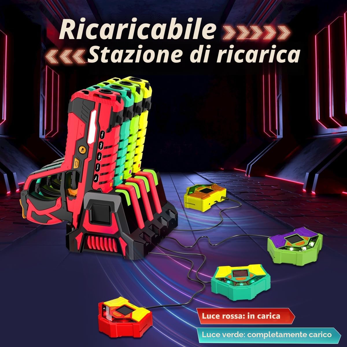 VATOS 4 Pezzi Ricaricabili Pistole Laser Tag - Sincronizzazione Dati a 2,4 GHz infrarossi da 0,9 MW Sicuro Bambini Gioco Gruppo familiare attività all'aperto al Coperto Giocattolo Divertente età 8+